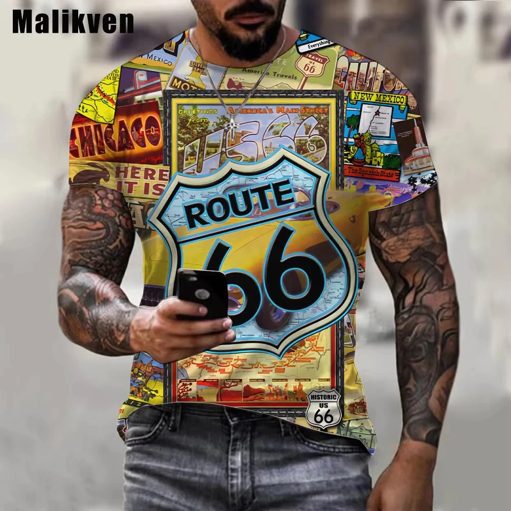 

Autumn/Winter Newest Men's Clothing 3d Printed Men's Route 66 T-Shirt Top Men's Casual Oversized Fashion Vintage T-Shirt