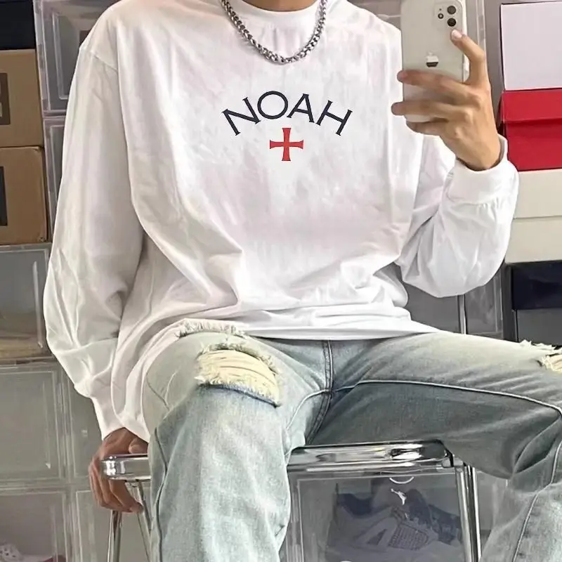 Couples Long Sleeve Hoodie round Neck Men's Simple Base Shirt Autumn Winter New Style Cross Printed Casual Comfortable Polyes...