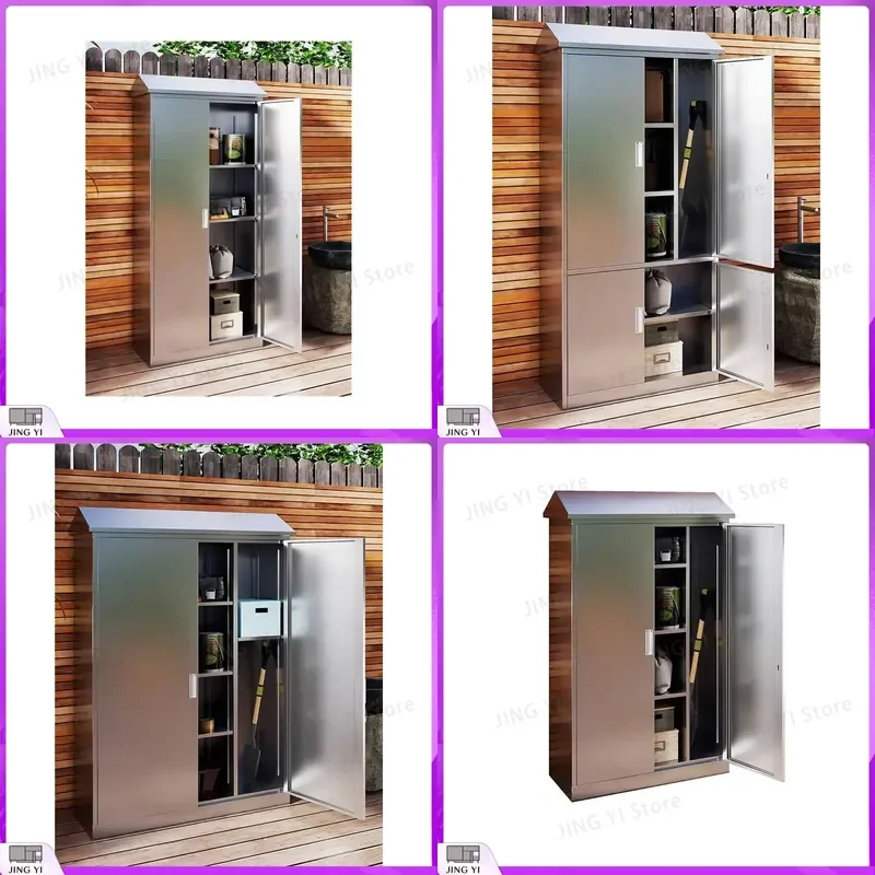 304 Stainless Steel Outdoor Storage Cabinet with Lock Waterproof Sunproof Balcony Cleaning Cabinet Weatherproof Utility