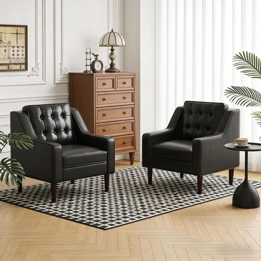 

Modern 2-Piece Accent Chair Set for Living Room, Button-Tufted Upholstered Chairs with Removable Cushions, Ideal for Bedroom, Of