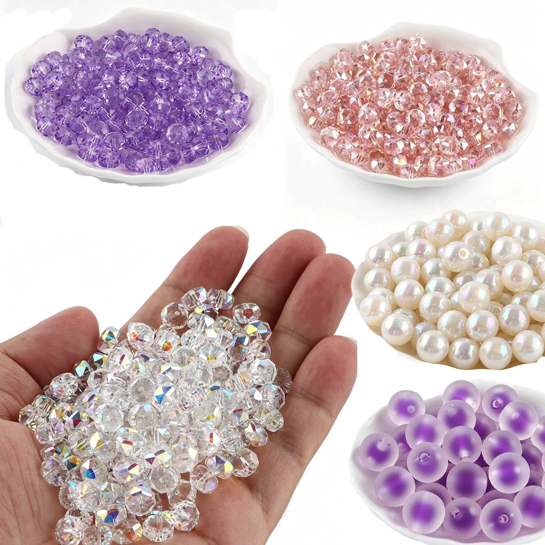 10-20PCS New Colorful Acrylic Round Bead Bow Glass bead Spacer Bead For Jewelry Making DIY Beaded Pen Pendant Accessories