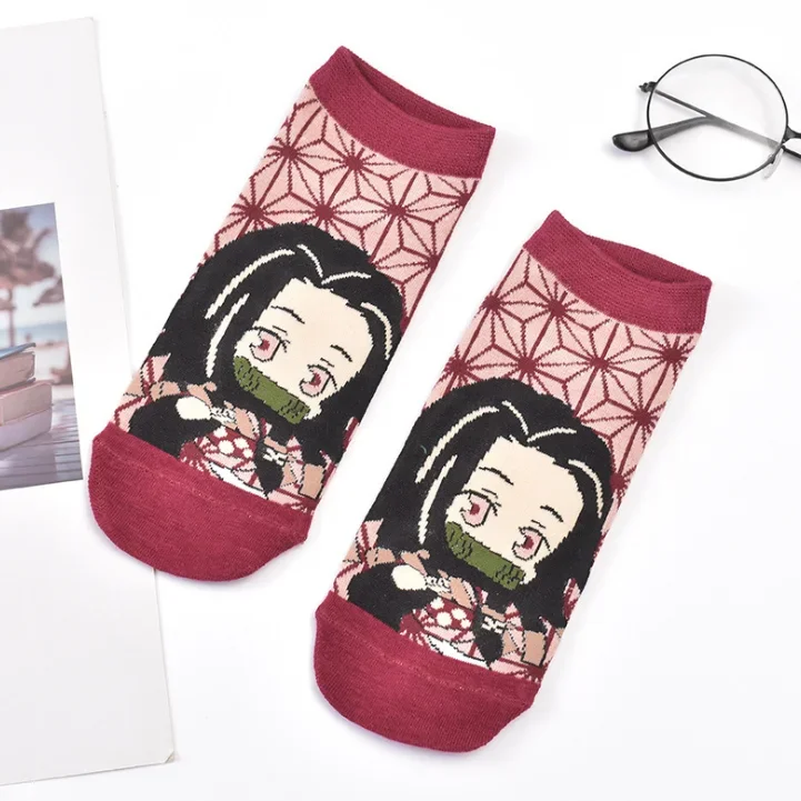 5 Pairs Anime Demon Slayer Cosplay socks cute cartoon boat socks adult women\'s cotton low waist ankle socks
