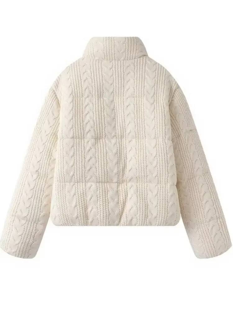 Women's Luxury Winter Wide-waisted Beige Wine Red Padded Coats Ladies Elegant High Quality Knitted Thicken Warm Jackets Parkas