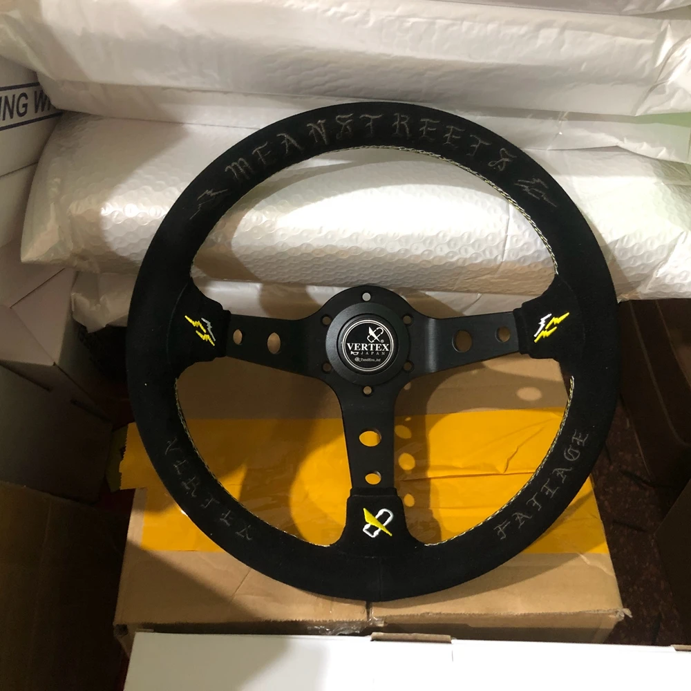 13Inch Racing Vertex Meanstreets Steering Wheel Car JDM Drift Leather Vertex Suede Steering Wheel Volantes For VW HONDA TOYOTA