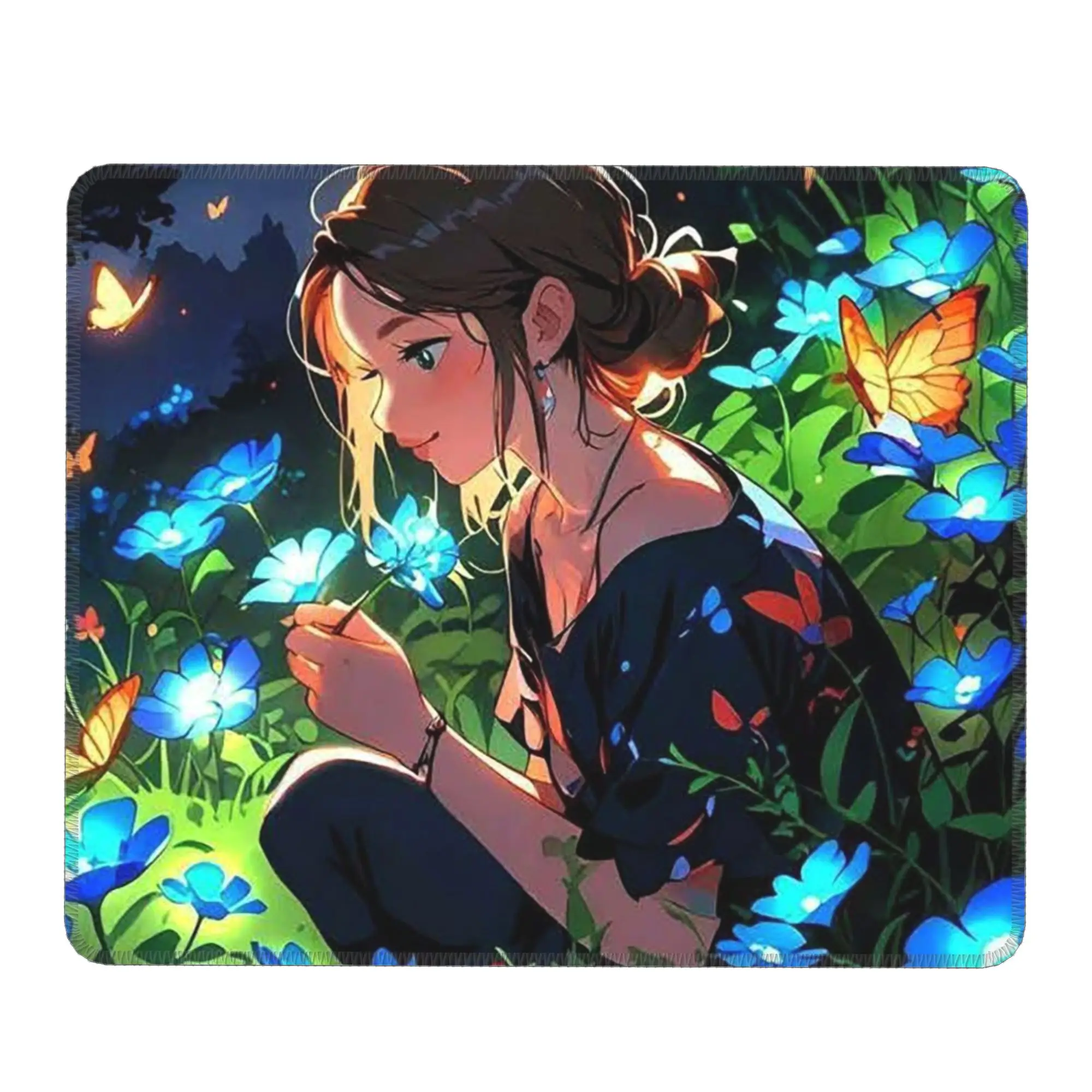 Anime Dream Girl And Butterfly Flower Mouse Pad Computer Keyboard Mouse Mat Gaming Laptop Desk Mat Office Accessories Table Mats