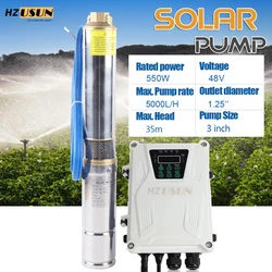 HZUSUN Small 3 Inch 550W Solar Powered Submersible Well Water Pump Sprinkler Irrigation for Village Farm Solar Water Pumping Set