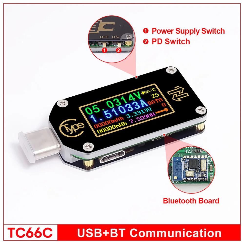 PD الزناد USB-C الفولتميتر مقياس التيار الكهربائي RD TC66/TC66C نوع- 2 طريقة الحالي متر المتعدد PD شاحن بطارية USB الكهربائية تستر