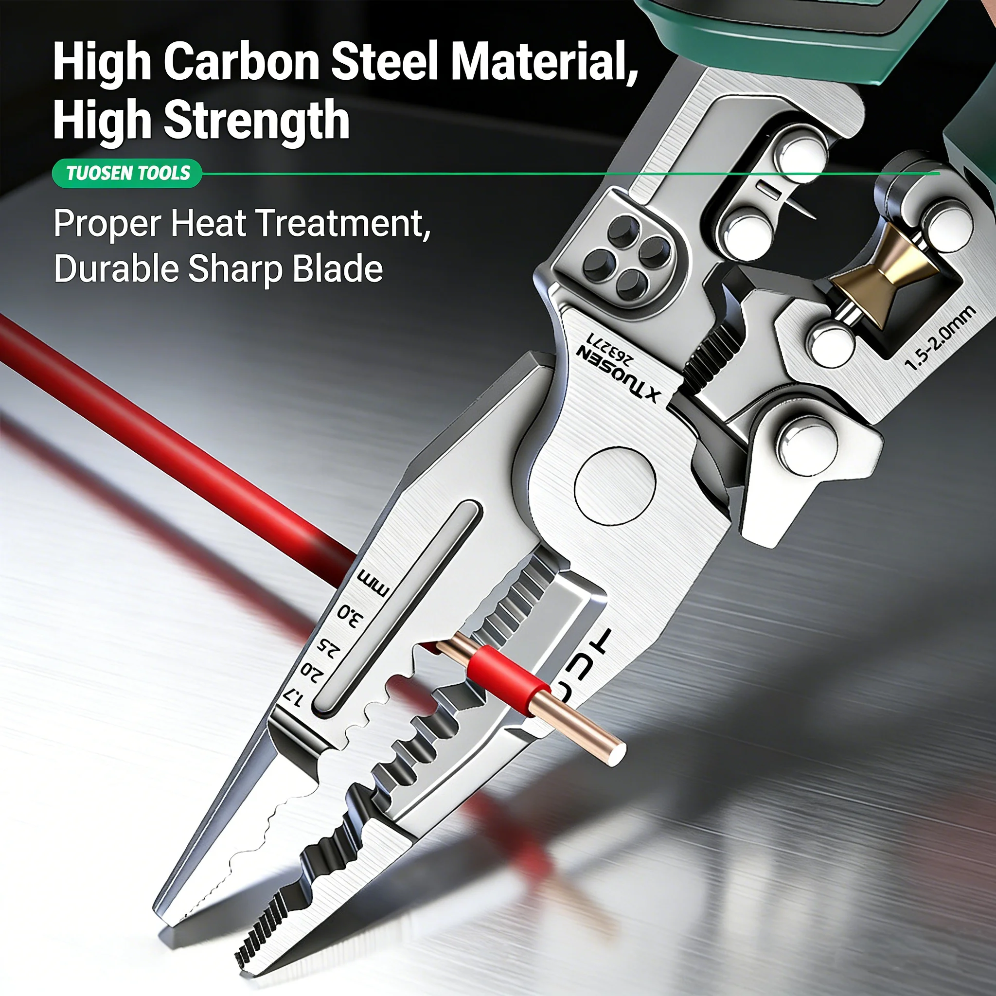TUOSEN 4-in-1 Electrician Pliers Wire Stripper Crimper Winder with Digital Voltage Tester for Electrical Tasks