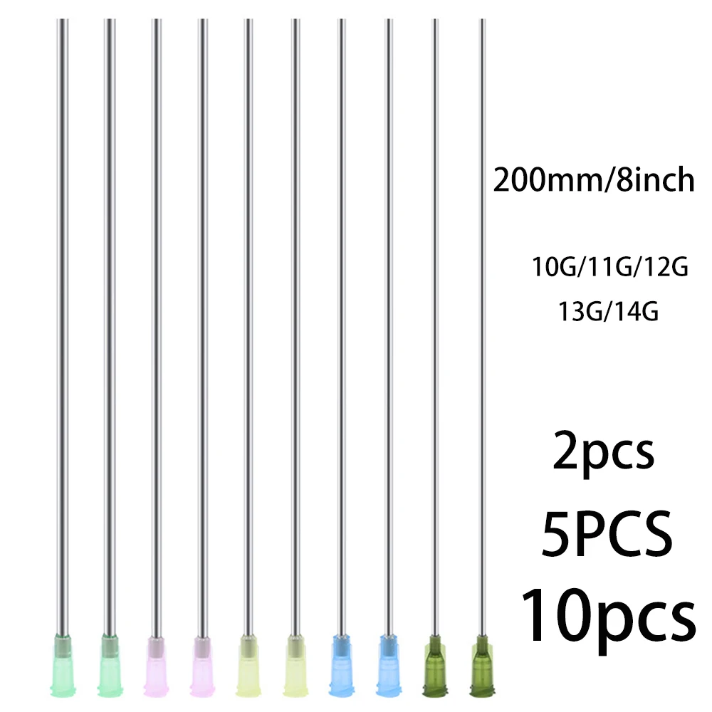 2-10pcs 200mm Dispensing Needle Syringe Needle 8 Inch Blunt Needle Tip Luer Lock for Filling Liquid, Glue and Syringe 10G-14G
