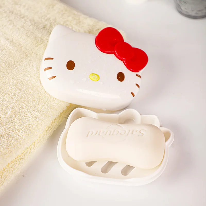 Practical Kawaii Sanrio My Melody Soap Box Cartoon Hello Kitty Soap Box Home Bathroom Sink With Cover Drainage Laundry Soap Rack