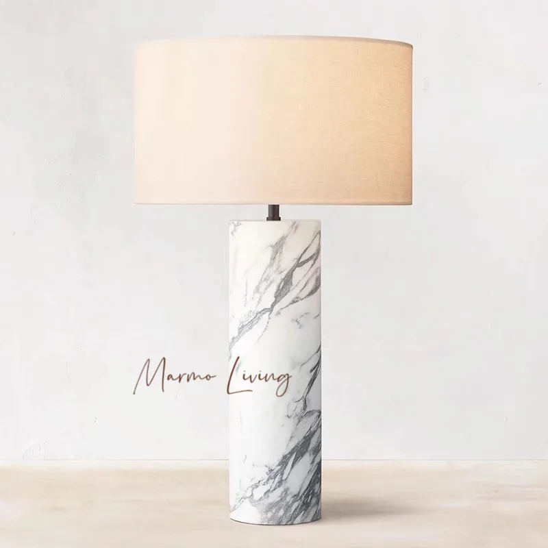American retro natural marble table lamp villa designer model room living room bedroom hotel desktop