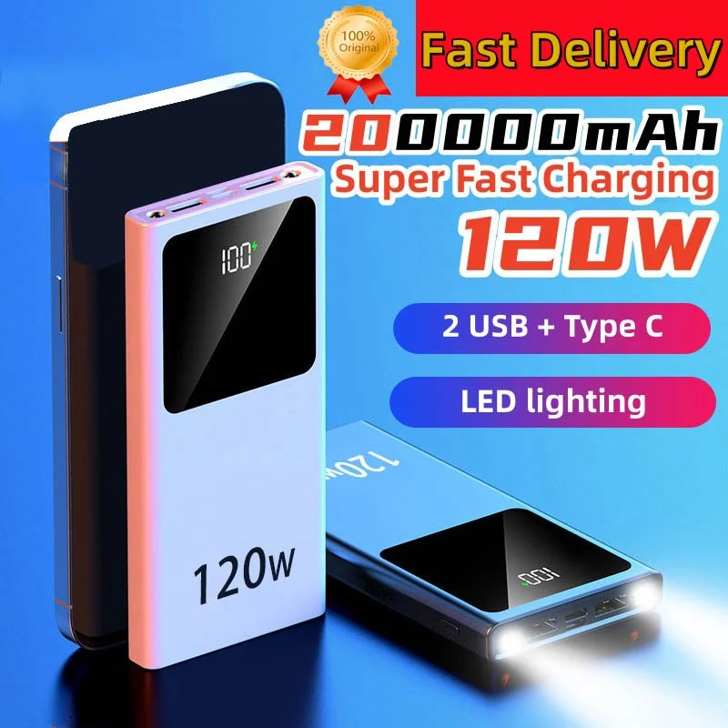 120W 200000mAh Super Fast Charging Power Bank Large Capacity Power Bank External Battery For iphone 15 Pro Max Samsung 2024