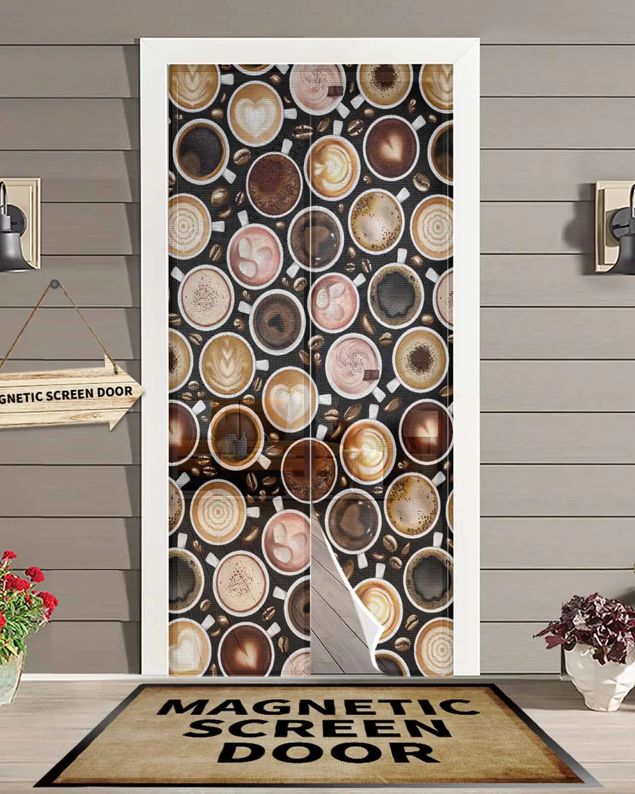 Retro Coffee Coffee Beans Cup Summer Magnetic Door Curtain Living Room Bedroom Home Anti-mosquito Screen Door Curtain