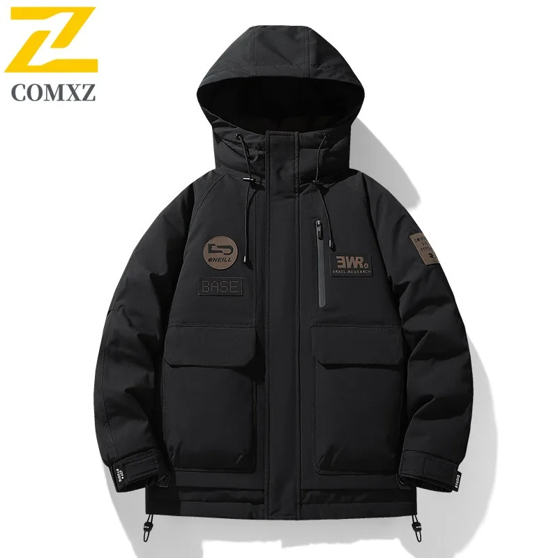 

COMXZ High Quality Men Padded Coat Plus Size Winter Loose Cross Border Hooded Padded Jacket Puffer outdoor windproof windbreaker