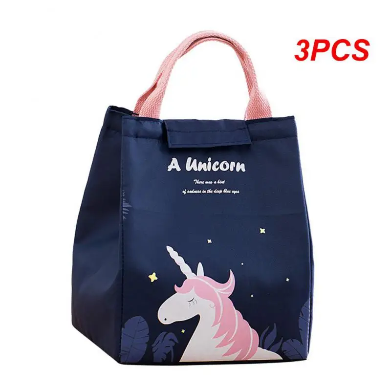 3PCS Portable Lunchbox Bag Bento Pouch Dinner Insulation Bag Cartoon Cooler Lunch Bag For Students Thermal Insulation Bag