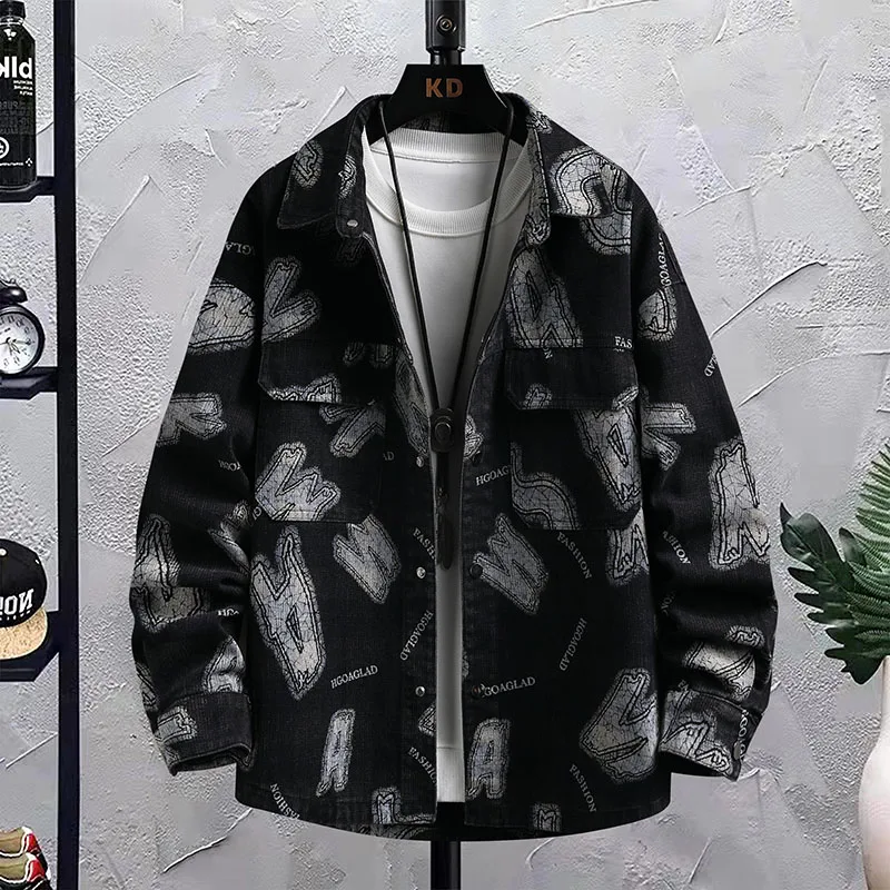 

Men's Denim Jaet 2024 New Sle Spring Autumn Trendy Plaid Loose Collar Outerwear Youthful Casual Long Sve Anti-Wrinkle