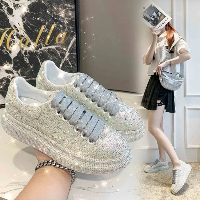 Zapatos deportivos con diamantes de imitación para mujer, zapatos casuales con cristales brillantes, zapatos vulcanizados de plataforma cómodos, zapatos deportivos para mujer