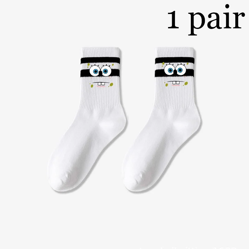 2024 New Anime Square Eyes Women's Cartoon Socks Mid Tube Fashion Cute Expression Pattern Socks Casual Breathable Autumn Socks