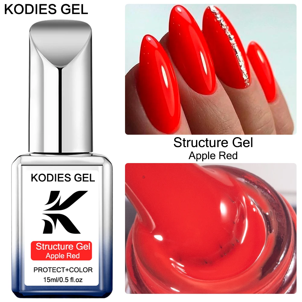 

KODIES GEL New Red Color Rubber Base Gel Polish Soak Off UV Gel Varnish Semi Permanent Glass Bottle Structure Summer Manicure