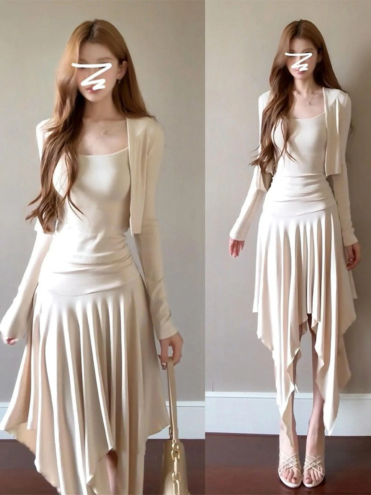 Early Autumn Peach Color Strapless Dress Women's New 2026 Irregular Ultra Popular Korean Style Complete Set Fashionable Outfit
