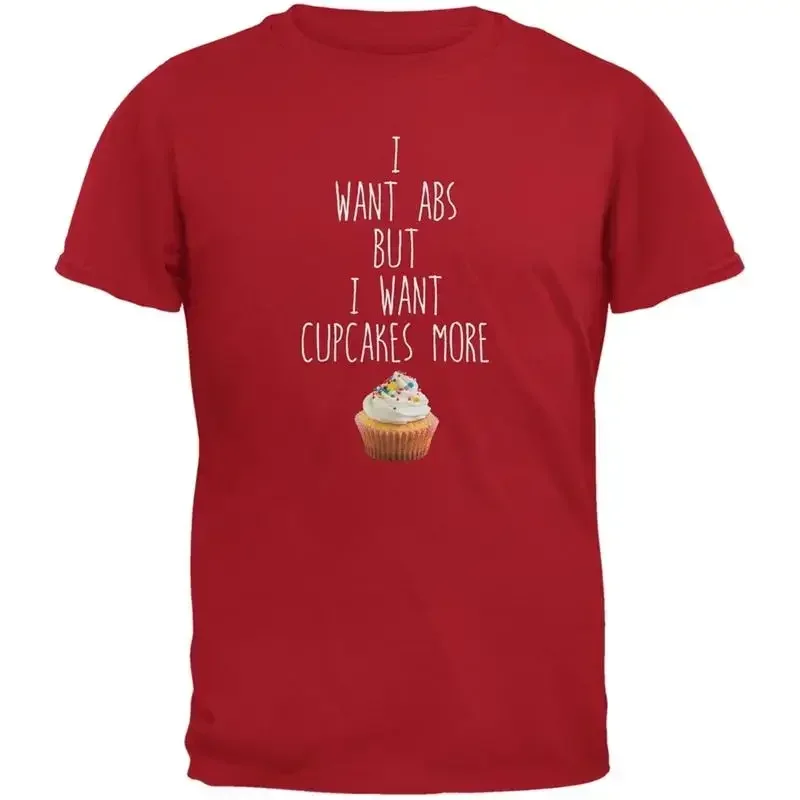 I Want Abs But Cupcakes More Red Adult T Shirt