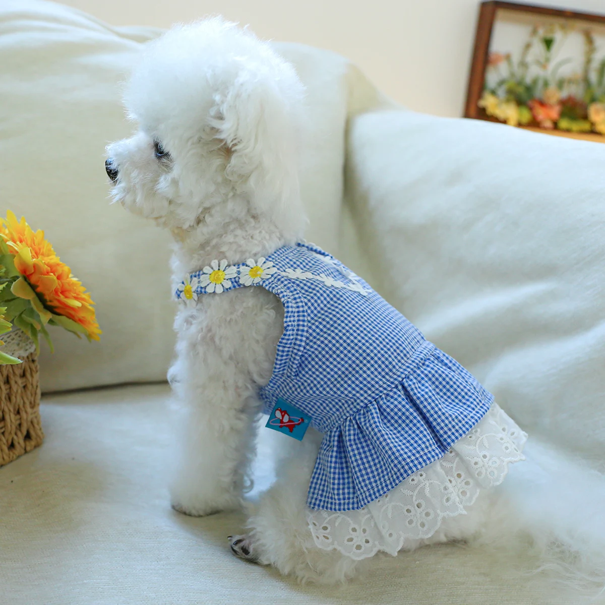 1PC Pet Clothing Dog Cat Spring/Summer Thin Mini Blue Grid Sun Skirt Suitable for Small and Medium sized Dogs