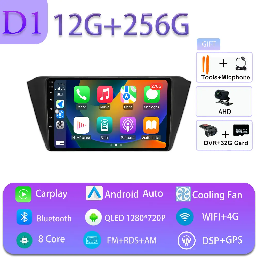 Android 16 Carplay Auto voor Skoda Fabia 3 III 2015-2019 GPS Navigatie DSP Autoradio Multimedia Videospeler Stereo WIFI BT