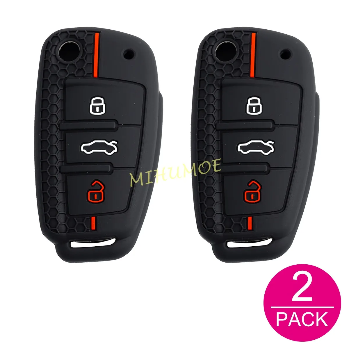Siliconen Zwarte Auto Flip Sleutelhanger Ring Cover Case Houder Sleutelhanger Accessoires Bescherming Voor Audi A1 A3 S3 Q3 Q7 TT 3 knoppen