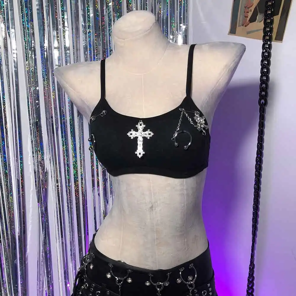 لتقوم بها بنفسك القوطية القوطي ايمو الصليب 90s ايكو الجرونج الجمجمة الشرير الصخرة Harajuku العصرية ملابس للنادي Kawaii E-الفتيات Y2K الرسن بروتيل القمم