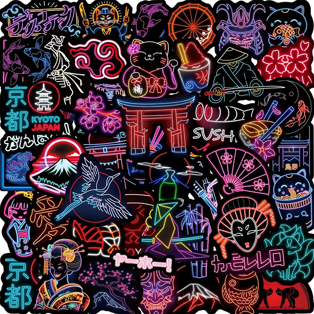 

10/30/50pcs Cool Neon Japanese Style Cartoon Graffiti Stickers Waterproof DIY Laptop Phone Fridge Decoration Sticker Kids Toys