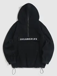 ZAFUL LOS ANGELES Embroidery Half Zip Design Polar Fleece Hoodie