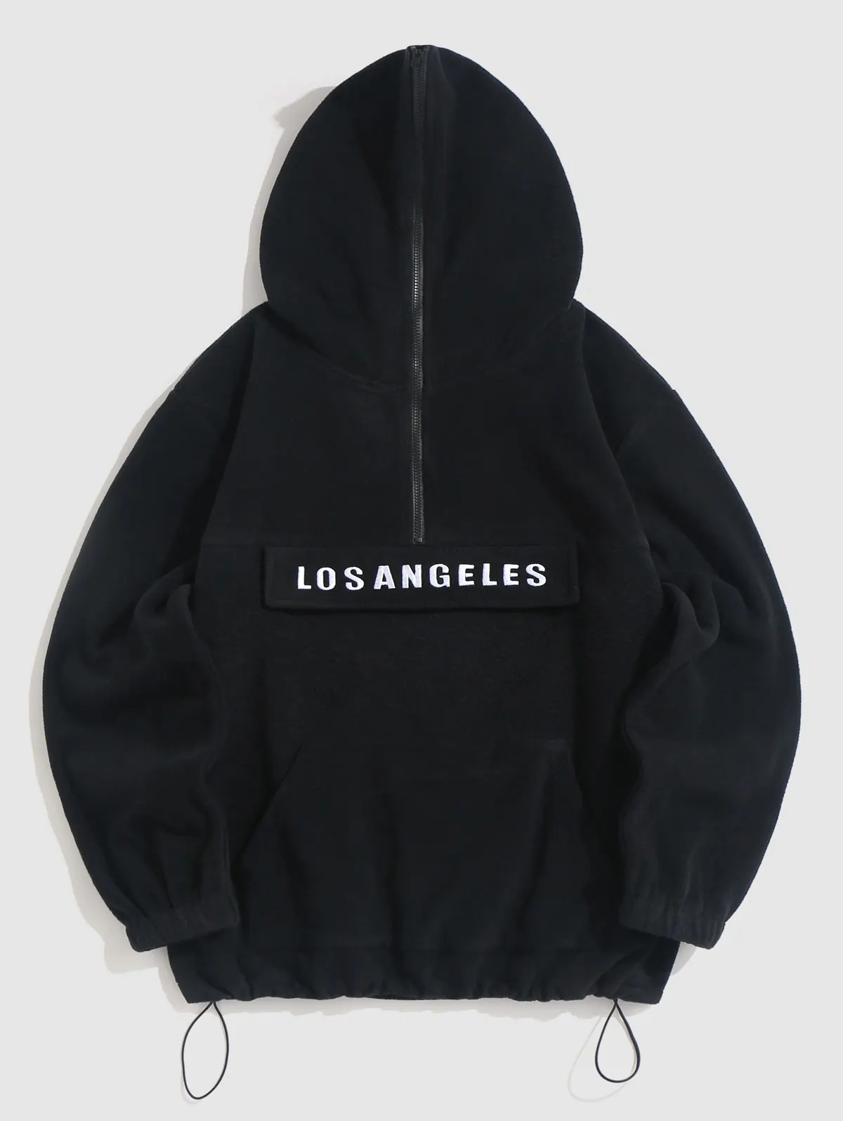 ZAFUL LOS ANGELES Embroidery Half Zip Design Polar Fleece Hoodie