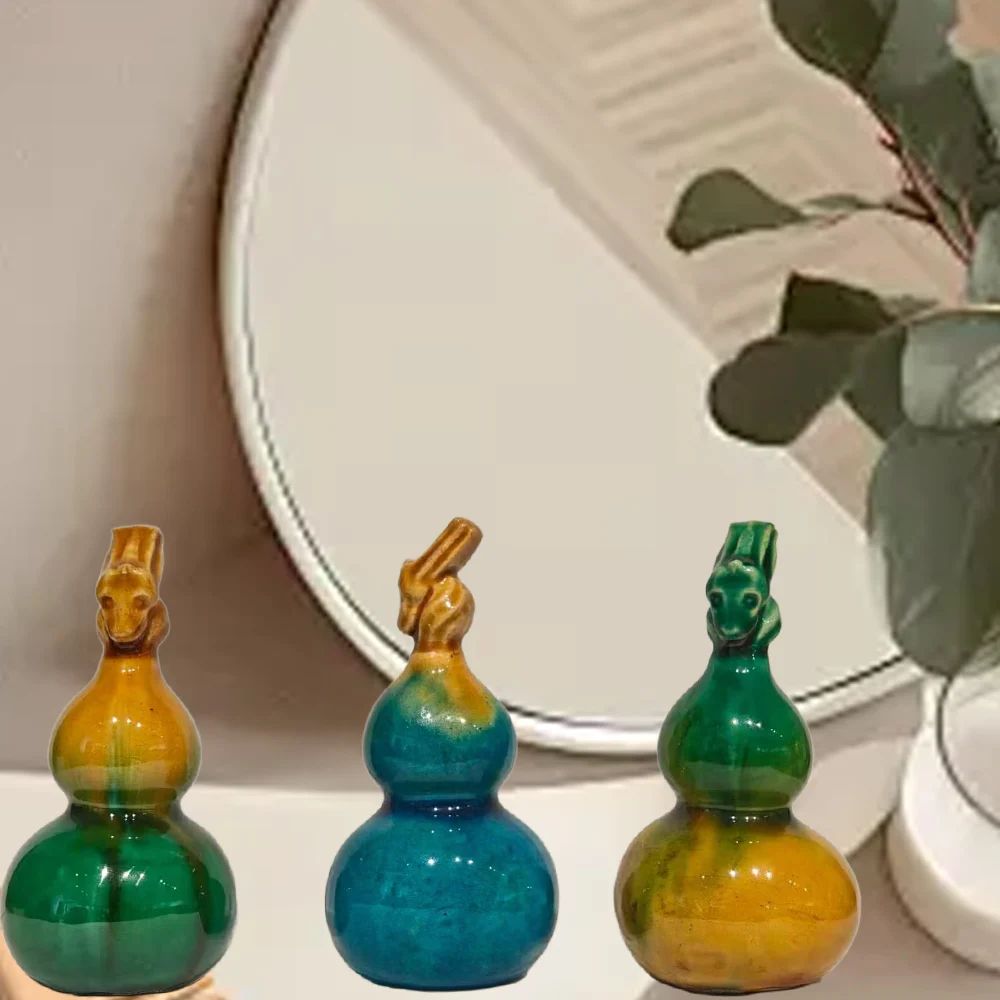 Mini Lucky Gourd Glass Tea Pet Cute Wealth Attracting Table Decoration Tea Table Top Adorable Kung Fu Tea Set Gift
