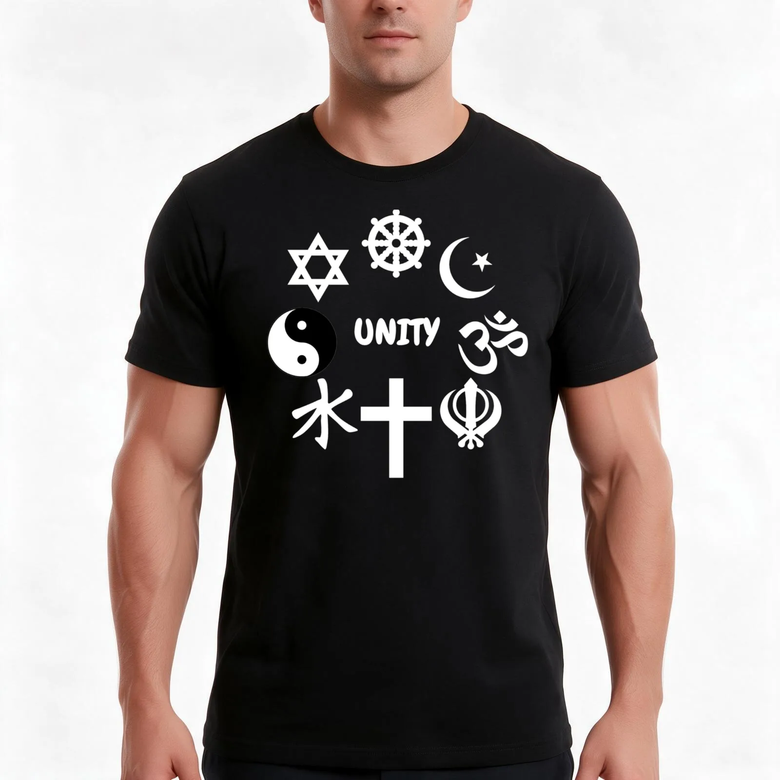 Unity Of Religion Clipart Symbols In Black T-Shirt Summer Casual Cotton Tee Oversized Streetwear Tops Vintage Graphic Print