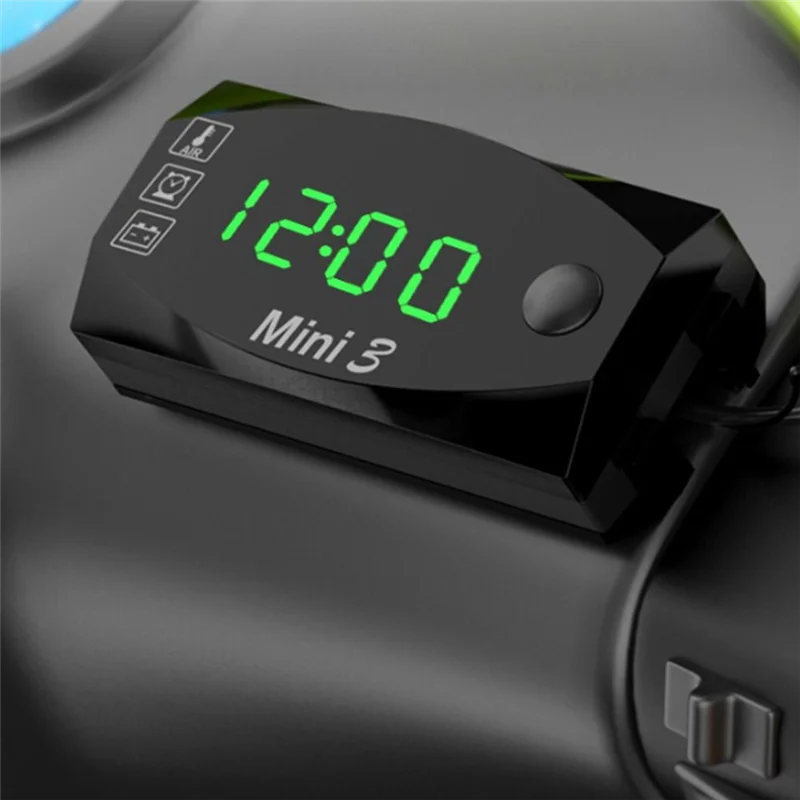 TFORU-LCD Display Voltmeter Waterproof IP67 Digital Time Clock For Motorcycle Scooter Car Boat 3-In-1 Thermometer