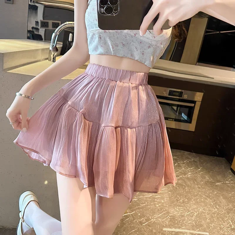 Ruffle High Waist Short Pleated Pleat Mini Women's Skirt Korean Style Summer 2025 Aesthetic Vintage Cheap New in V Female Skirts