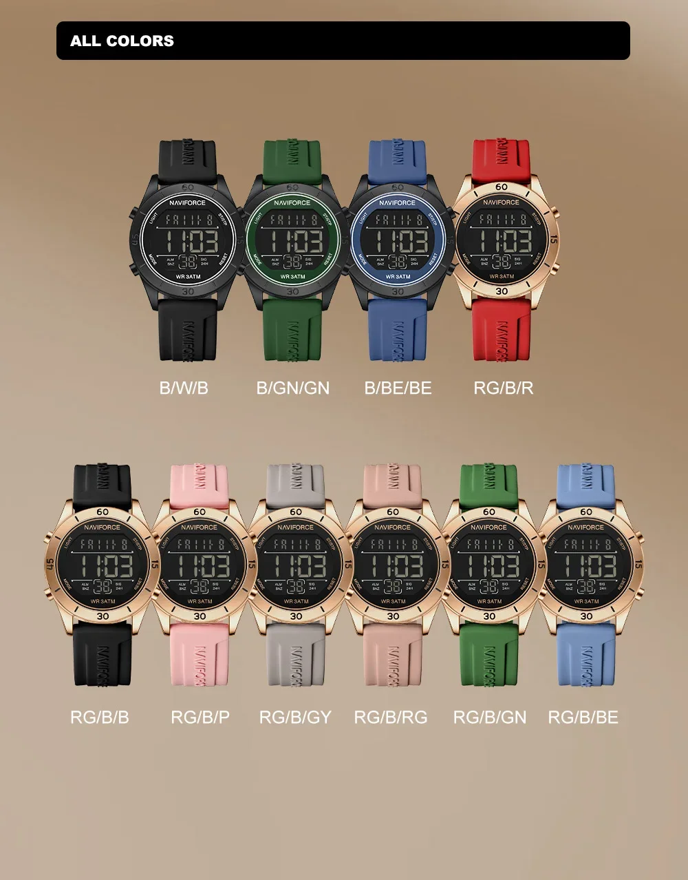 NAVIFORCE NF5054 Простые модные часы для женщин ЖК-цифровой дисплей 30 м водонепроницаемые спортивные наручные часы с силиконовым ремешком