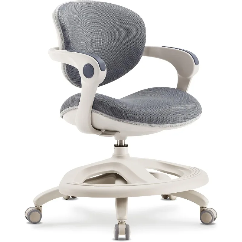 Kids Ergonomic Desk Chair with Adjustable Cushioned Seat and Back, 360° Swivel with Leg Rest Locking Casters and Removable