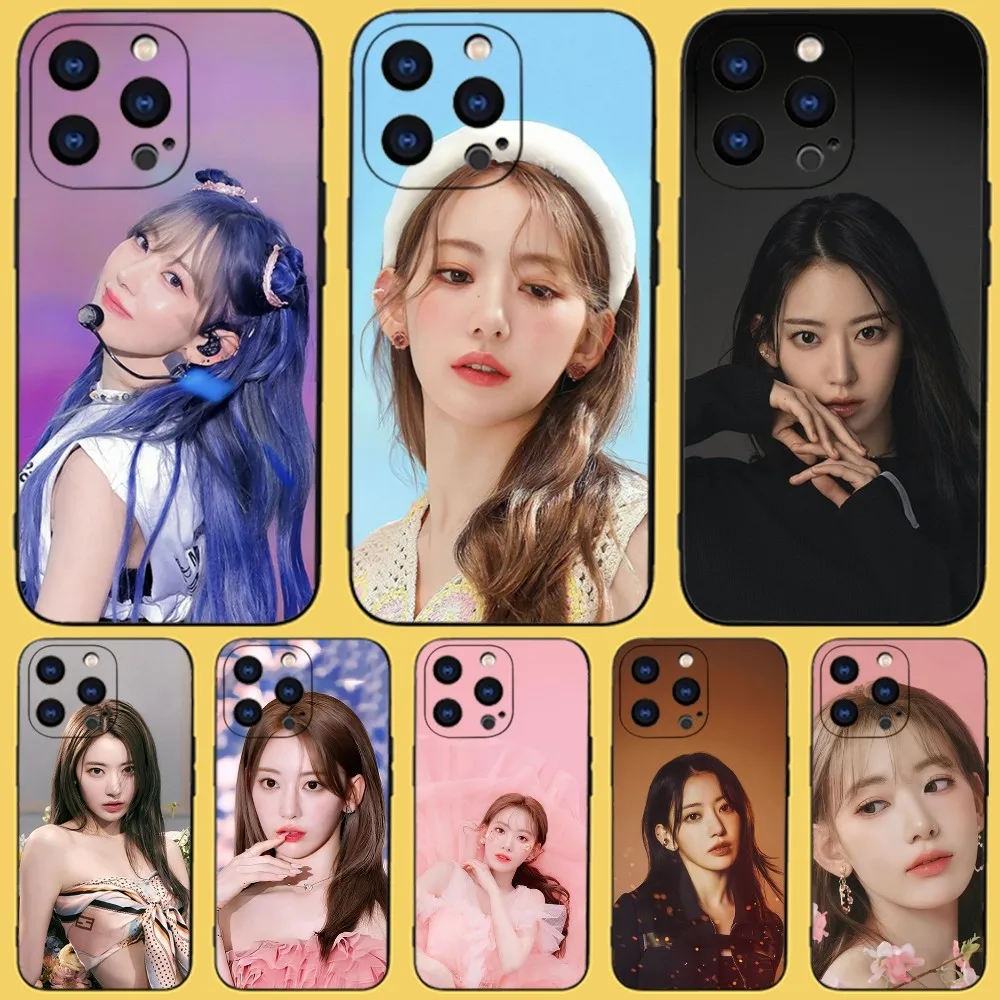 Kpop Miyawaki Sakura Phone Case For iPhone 15,14,13,12,11 Plus,Pro,Max,XR,XS,X,7,8 Plus,SE,Mini Black Silicone Soft