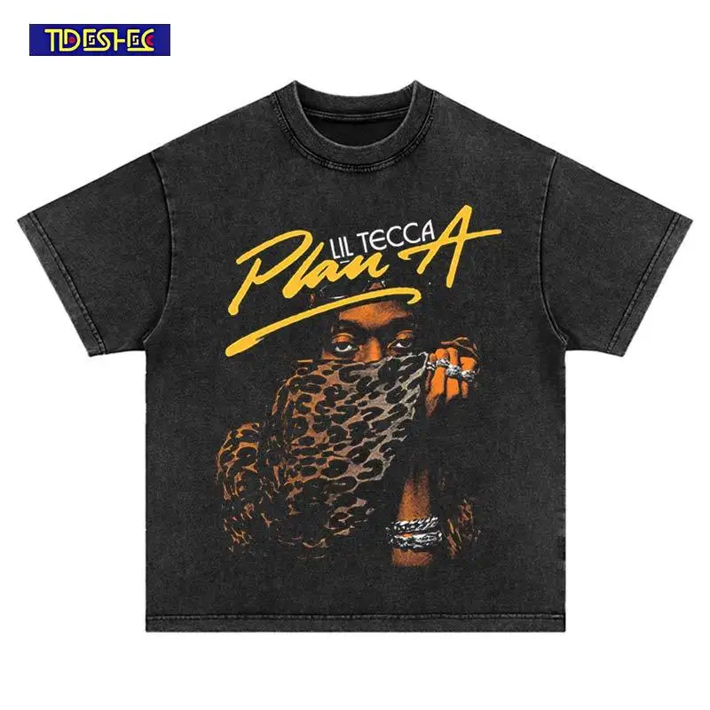 

Хип-хоп мытая портретная футболка с леопардовым принтом Harajuku, модная винтажная уличная одежда большого размера, свободная мужская хлопковая футболка для отдыха