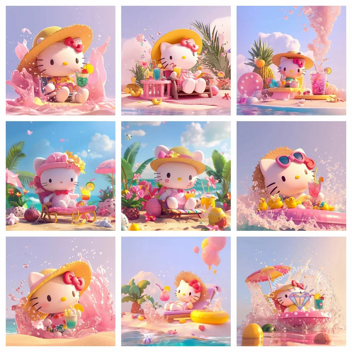 

Sanrio New Cute Hellokitty Seaside Vacation AB Diamond Painting Mosaic Embroidery 5D DIY Home Decoration Children's Gift