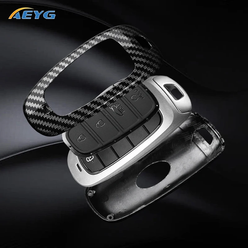 

Fashion ABS Carbon Fiber Car Key Case Cover Shell For Hyundai Solaris Sonata Hybrid NEXO NX4 New Grand Santa Fe Accessories Bag