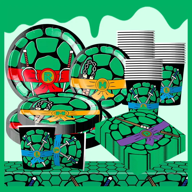 Neue Ninja Turtle Geburtstagsparty-Artikel Grüne Pappteller Servietten Becher Ballons Geburtstagsdekoration Ninja Turtle Dekorationszubehör