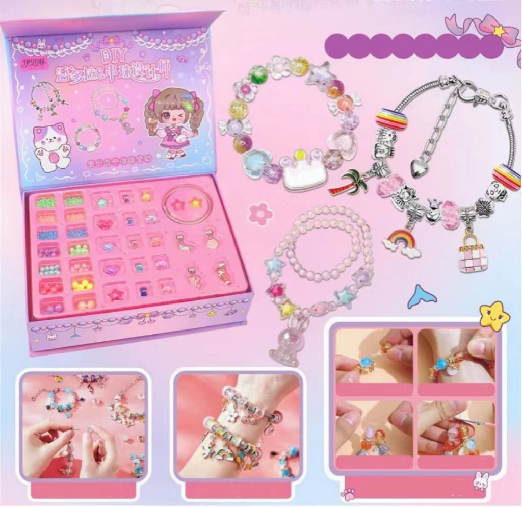 Hand gehaltene Geschenk box für Mädchen hand gefertigte DIY Pandora Perlen Designer Kinder schmuck Sammlung von interaktiven Spielzeugen