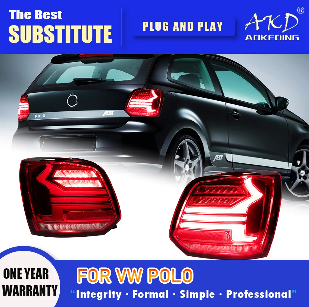 AKD Tail Lamp for VW Polo LED Tail Light 2011-2018 Polo Rear Fog Brake Turn Signal Automotive Accessories