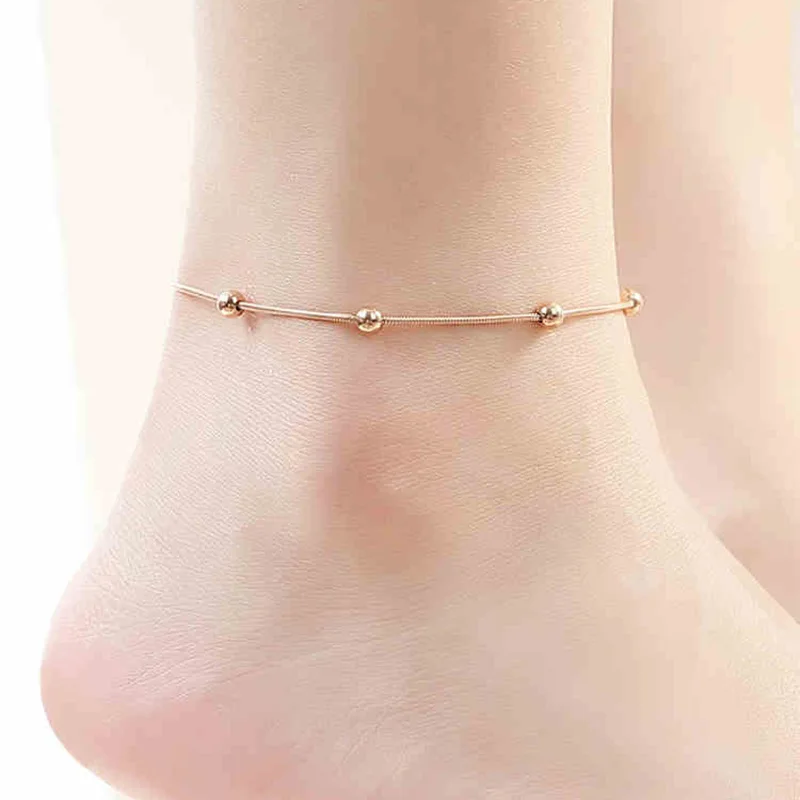 OIMG 316L Stainless Steel Small Beads Anklet for Women Girls Summer Beach Barefoot Sandals Ankle On The Leg Waterproof Bohemian