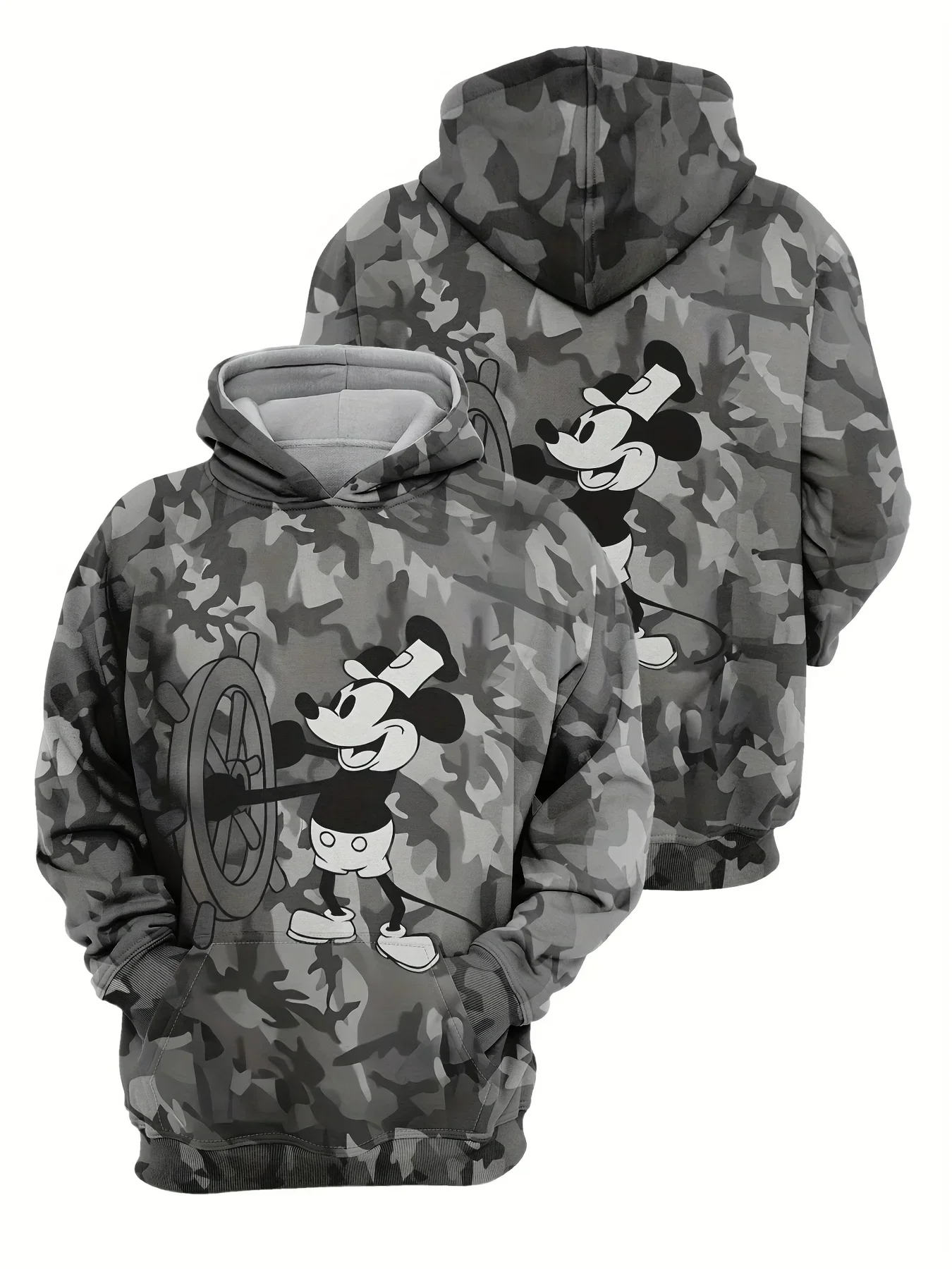 

MINISO Disney Mickey Mouse Men's Hoodie 3D Printed Hoodie Women's Sports Long Sleeve Hoodie Fleece Lined Headgear Sweater