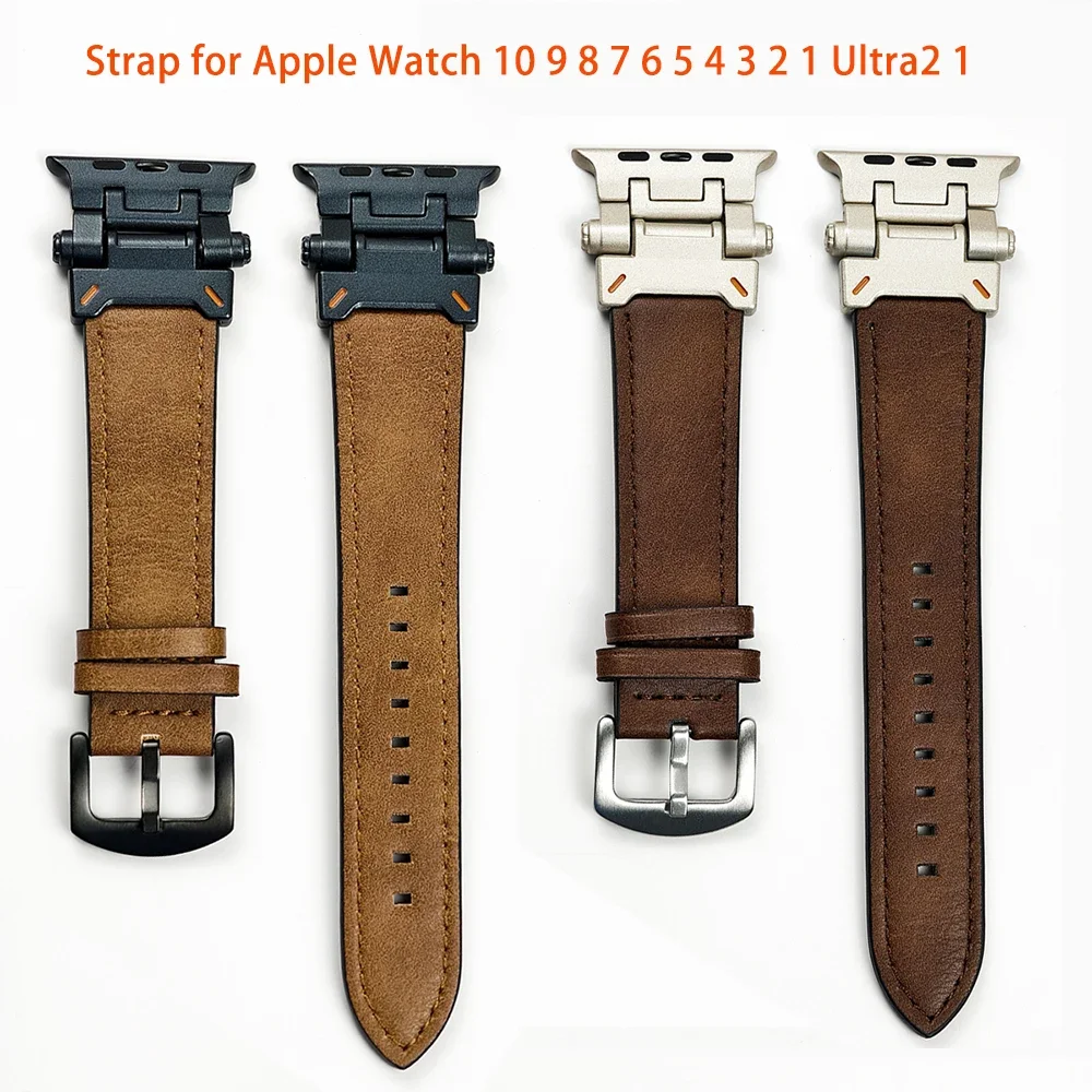 Кожаный ремешок для Apple Watch Ultra 2 Band 49 мм 3 2 1 42 мм Браслет для Iwatch Series 10 46 мм 9 8 7 6 SE 5 44 мм 45 мм Ремешок для часов