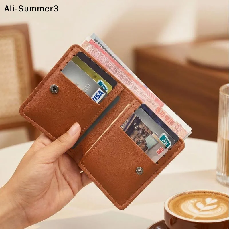 【WY】1PC Solid Color PU Leather Small Wallet For Short Simple Women's Purse With Buttons Ultra Thin Credit Card Bag Coin Purse