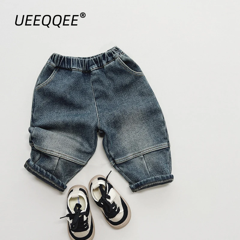 

Warm Fleece 2023 Autumn Winter New Children Denim Pants Casual Boys Jeans Trousers Korean Toddler Wear Kids Clothing For 1-8Y